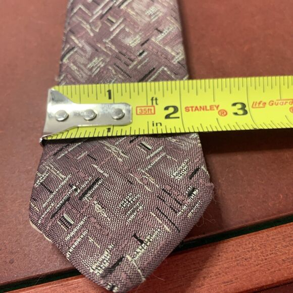 Vintage 80s SERGIO VALENTE SKINNY‎ Geometric NECK TIE 2” Purple Black Slv - Picture 3 of 5